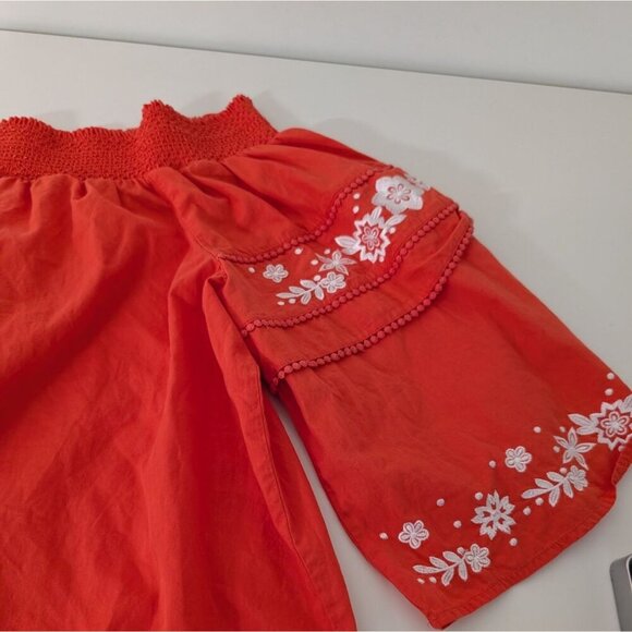 Crown & Ivy Embroidered Floral Shirt Womens Size XXL Orange Off Shoulder Boho - Picture 2 of 9